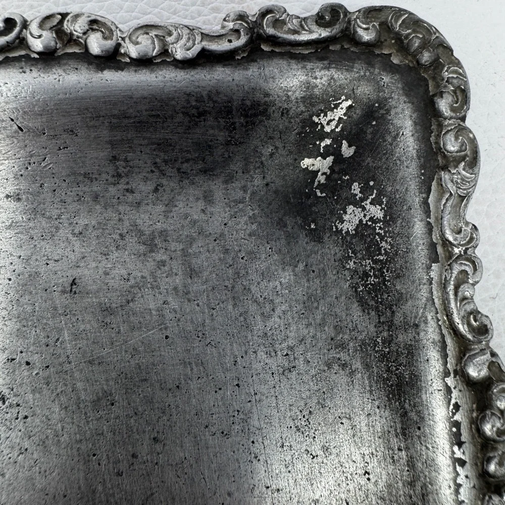 Antique 1892 Monogram Vanity Dresser Tray Ornate Victorian 8x9 Scroll Unmarked